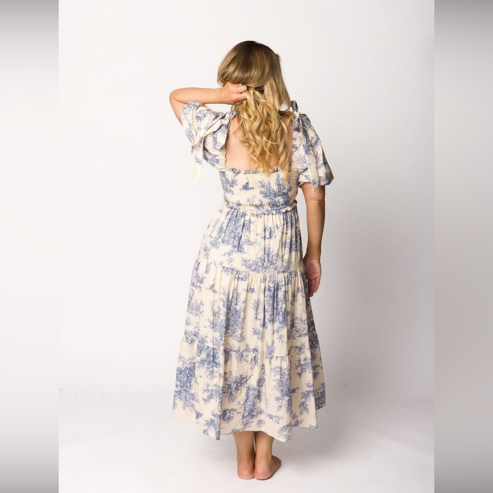 Chic Blue and Cream Midi Dress - Picture 3 of 4